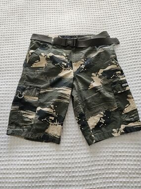 Ecko Unltd. Men's Ripstop Camouflage Cotton Cargo Shorts Belted Button Pockets